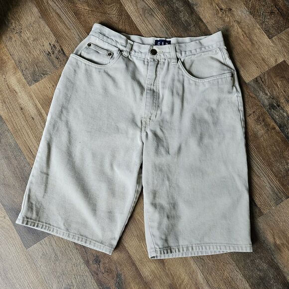 Vintage 90s Y2K Gap Unisex Long Shorts Tan Denim. Tag Size 11/12. Fit Liks 27" - Picture 1 of 8
